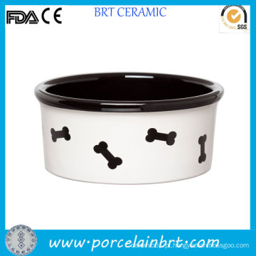 Preto e branco do design do osso Alimentador de cerâmica do cão